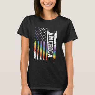 America United States Distressed Rainbow w US Flag T-Shirt