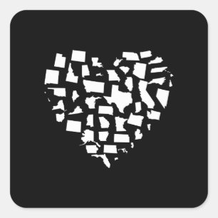 America United States Heart Map Square Sticker
