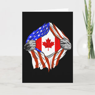 America Usa Canadian Flag Chest Canadian Roots Can Card