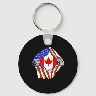 America Usa Canadian Flag Chest Canadian Roots Can Key Ring