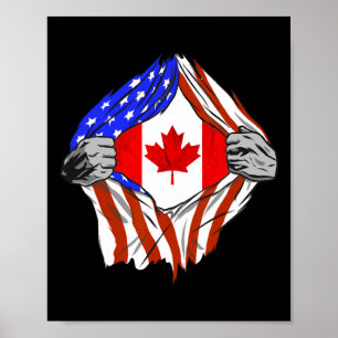 America Usa Canadian Flag Chest Canadian Roots Can Poster