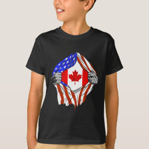 America Usa Canadian Flag Chest Canadian Roots Can T-Shirt