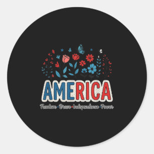 America Usa Merica July 4th Fourth Flowers Floral Classic Round Sticker
