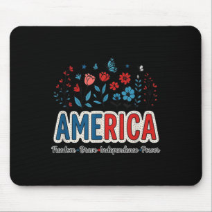 America Usa Merica July 4th Fourth Flowers Floral Mouse Mat