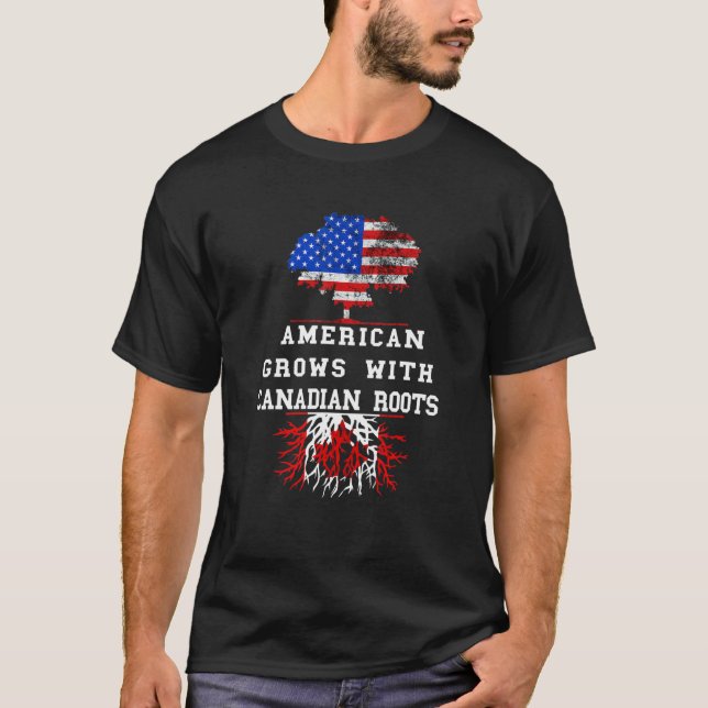 America USA Tree Roots Canada Flag Maple Leaf Cana T-Shirt (Front)