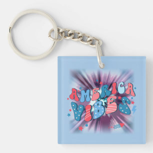 America Vibe - Groovy Retro Patriotic 4th Of July Key Ring