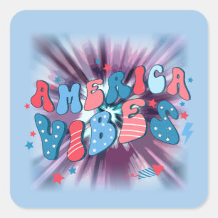 America Vibe - Groovy Retro Patriotic 4th Of July Square Sticker