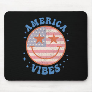 America Vibes Happy Face Smile American Flag 4th O Mouse Mat
