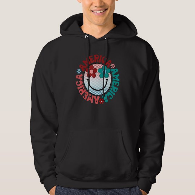 America Vibes Happy Face Smile Flower American 4th Hoodie (Front)