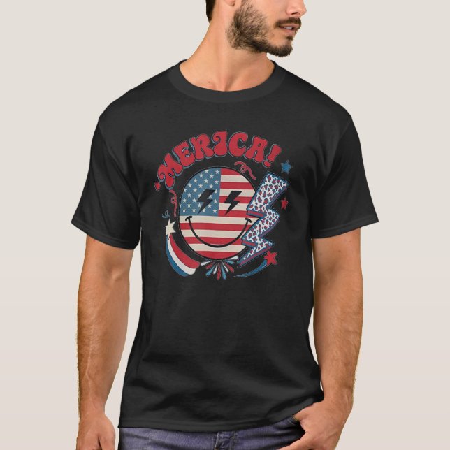 America Vibes Happy Face Smile Flower American 4th T-Shirt (Front)
