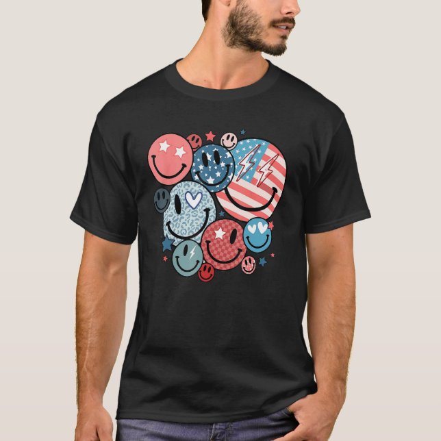 America Vibes Happy Face Smile Flower American 4th T-Shirt (Front)