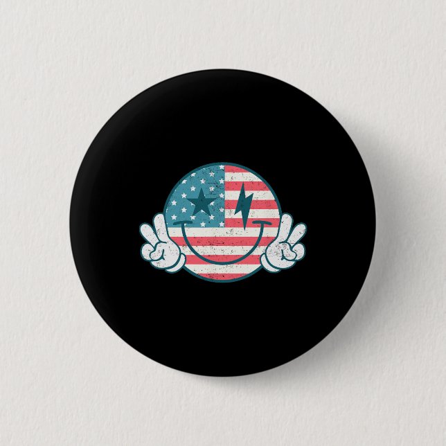 America Vibes Smile Face American Flag 4th Of July 6 Cm Round Badge (Front)