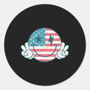 America Vibes Smile Face American Flag 4th Of July Classic Round Sticker