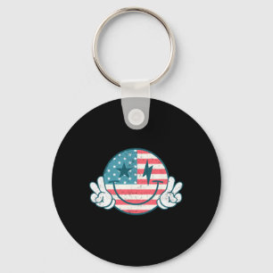America Vibes Smile Face American Flag 4th Of July Key Ring