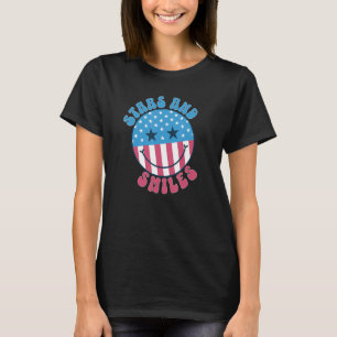 America Vibes Smile Face US Flag Retro Groovy 4th T-Shirt