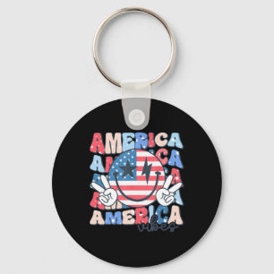 America Vibes Usa Groovy Retro Smile Face Happy 4t Key Ring