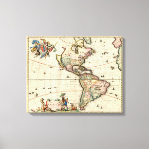 America vintage Map 1670 wrapped canvas