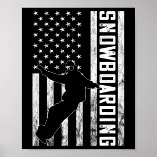 America Vintage Usa Flag Snowboarder Snowboard Sno Poster