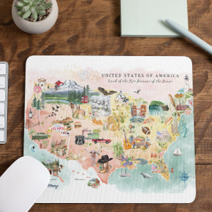 America   Watercolor Illustrated USA Map Mouse Mat