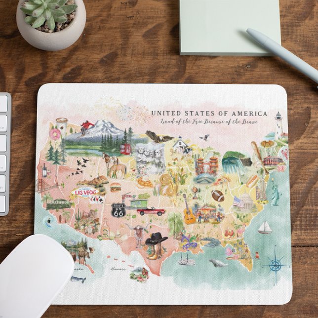 America | Watercolor Illustrated USA Map Mouse Mat (Creator Uploaded)