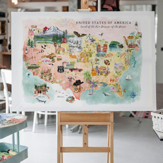 America | Watercolor Illustrated USA Map Postcard (Creator Uploaded)