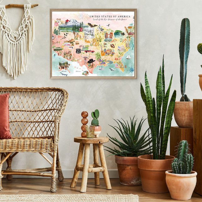 America | Watercolor Illustrated USA Map Poster (Creator Uploaded)