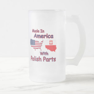 America With Polish Parts Frosted Glass Beer Mug