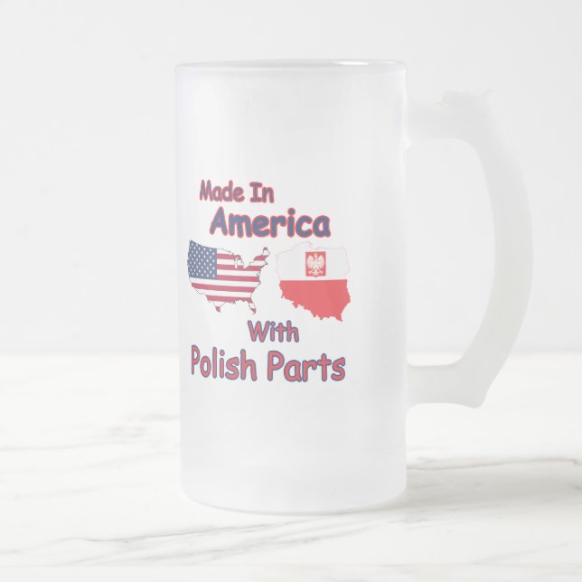 America With Polish Parts Frosted Glass Beer Mug (Right)