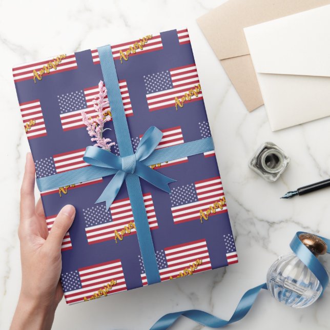 America Wrapping Paper, USA, Blue, American Flag Wrapping Paper (Gifting)