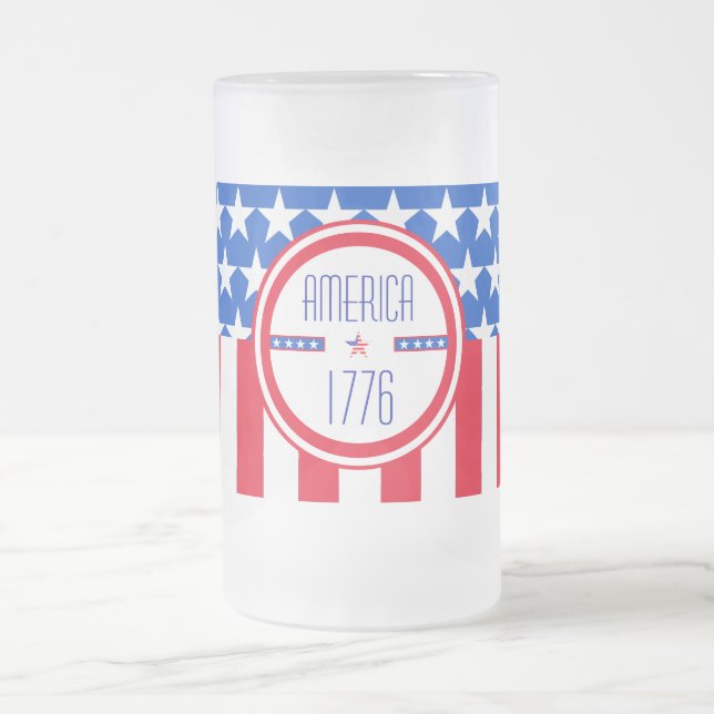 American 1776 patriotic frosted glass beer mug (Center)