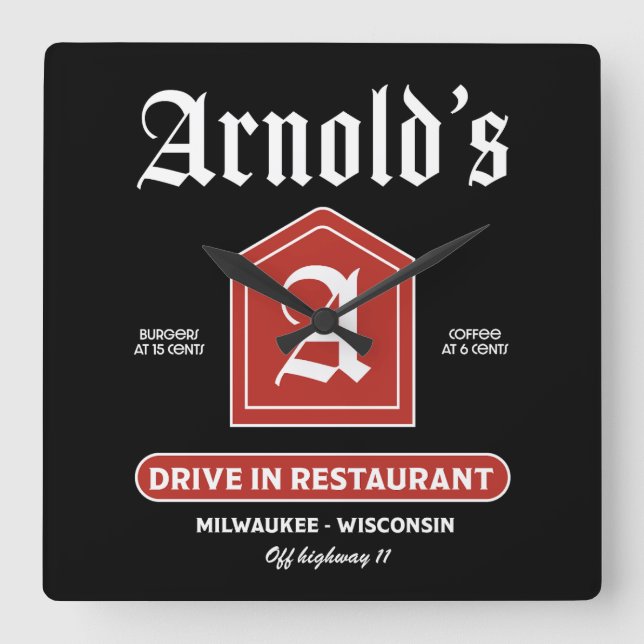 American 1950's Diner Square Wall Clock (Front)