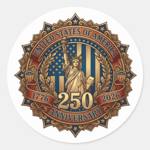 American 250th Anniversary Emblem Honouring Libert Classic Round Sticker