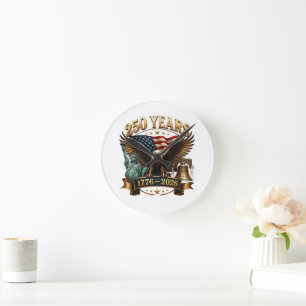 American 250th Anniversary USA Patriotic 4th July Round Clock