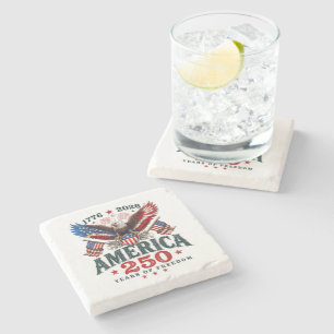 American 250th Anniversary USA Patriotic 4th July Stone Coaster