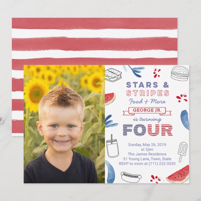 American 4th Birthday Cookout Birthday Party Invitation (Front/Back)