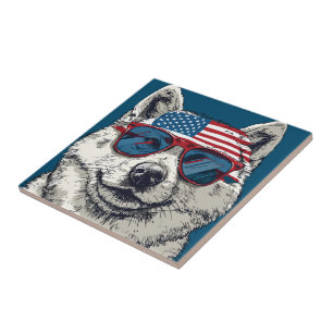 American 4th July Dog #3 Tile