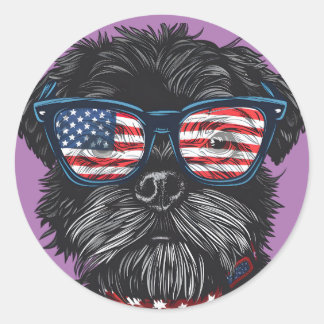 American 4th July Dog Classic Round Sticker