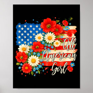 American 4th of july floral flag independence day poster