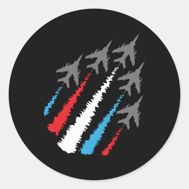 American 4Th Of July Jets With Red White Blue Trai Classic Round Sticker (Front)