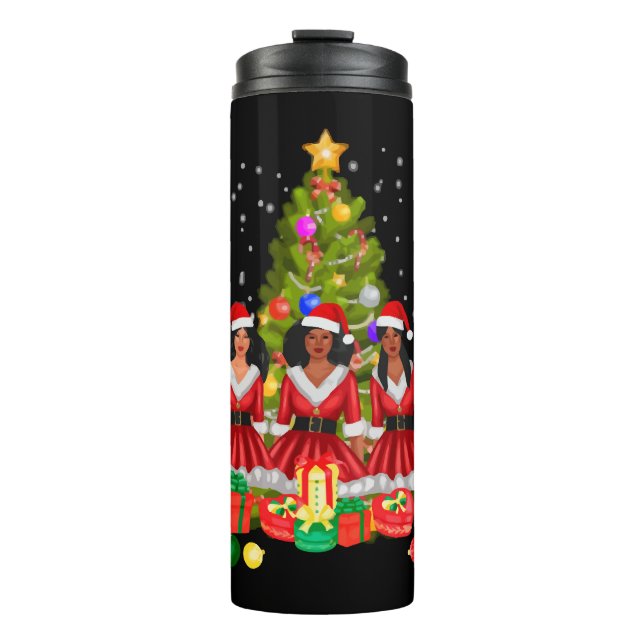 American African Christmas Santa Claus Black Girls Thermal Tumbler (Front)