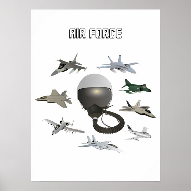 American Air Force Pilot Helmet with Aeroplanes Poster (Front)