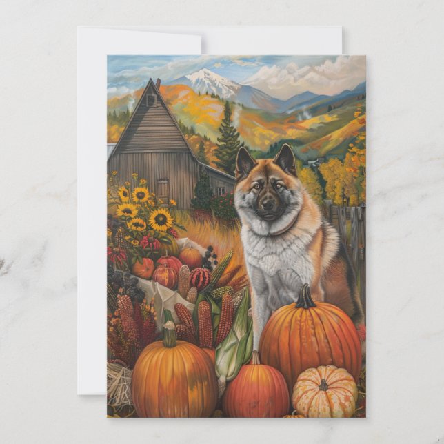 American Akita Autumn Harvest Thanksgiving Dog Holiday Card (Front)
