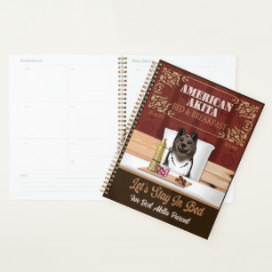 American Akita Bed And Breakfast Funny Vintage Art Planner