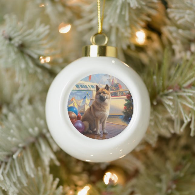 American Akita Christmas Cruise: Pawsome Holiday  Ceramic Ball Christmas Ornament (Tree)