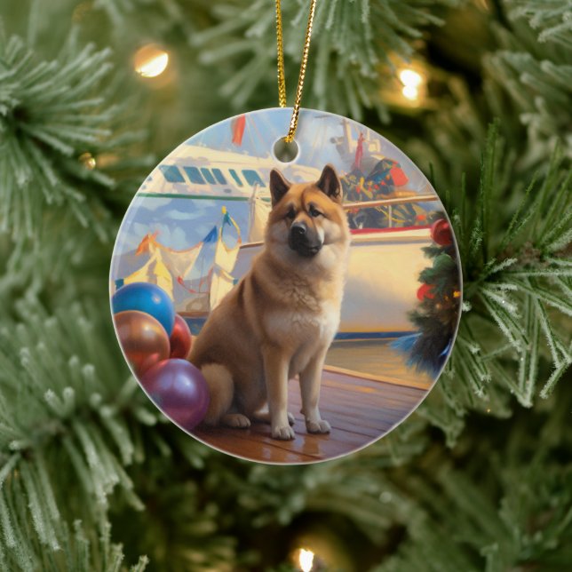 American Akita Christmas Cruise: Pawsome Holiday  Ceramic Tree Decoration (Tree)