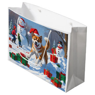 American Akita Christmas Festive Snow Scene Large Gift Bag