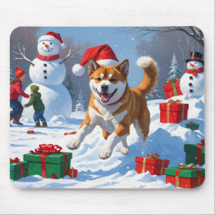 American Akita Christmas Festive Snow Scene Mouse Mat