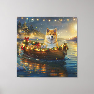 American Akita Christmas Festive Voyage Canvas Print
