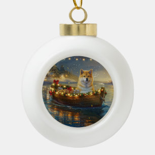 American Akita Christmas Festive Voyage Ceramic Ball Christmas Ornament