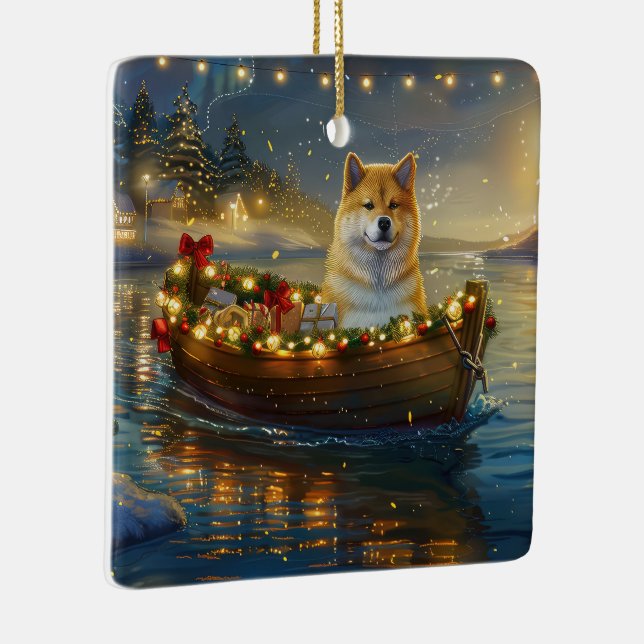 American Akita Christmas Festive Voyage Ceramic Ornament (Right)